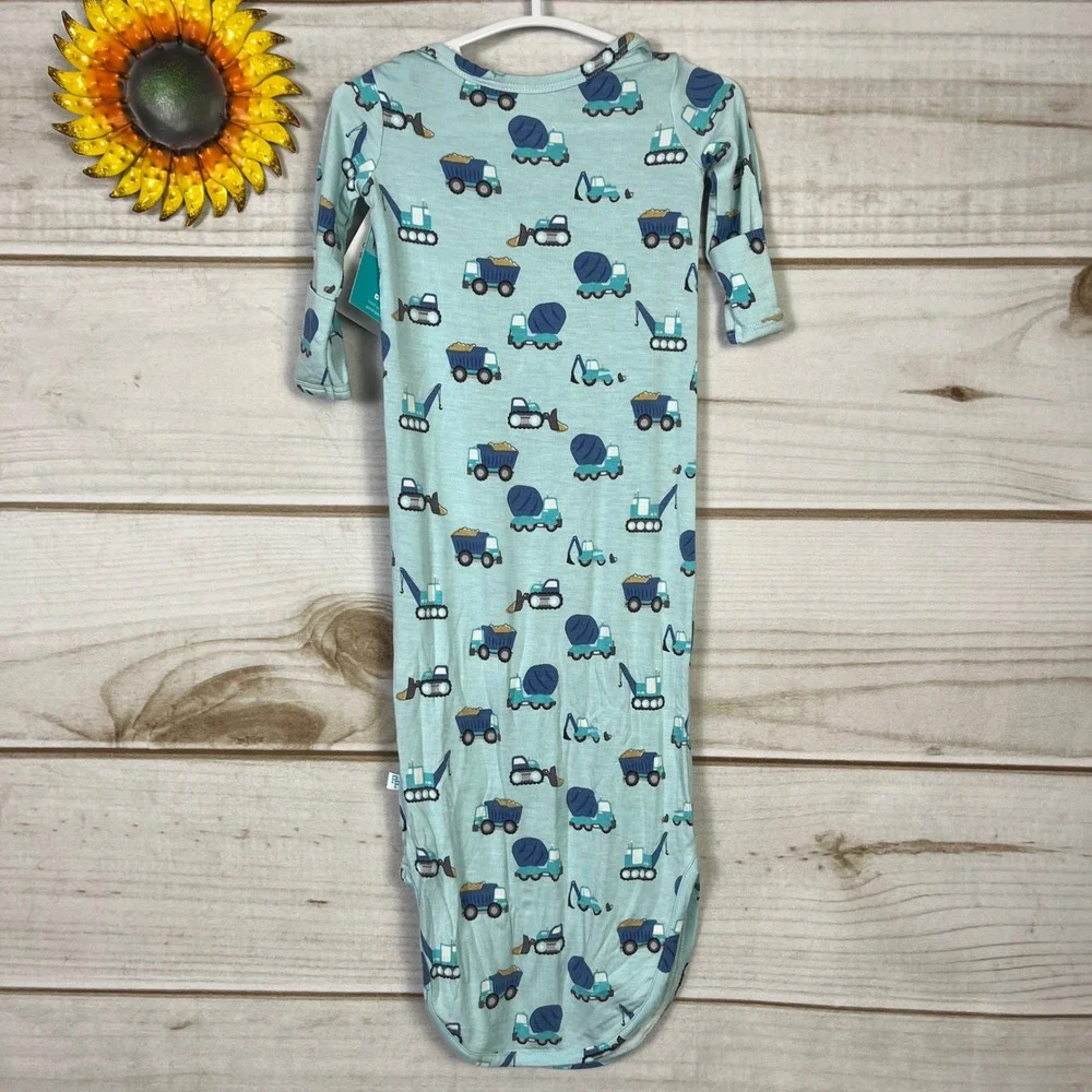 Posh Peanut Construction Truck Viscose Bamboo Knotted Gown Blue 0-3 Months NWT